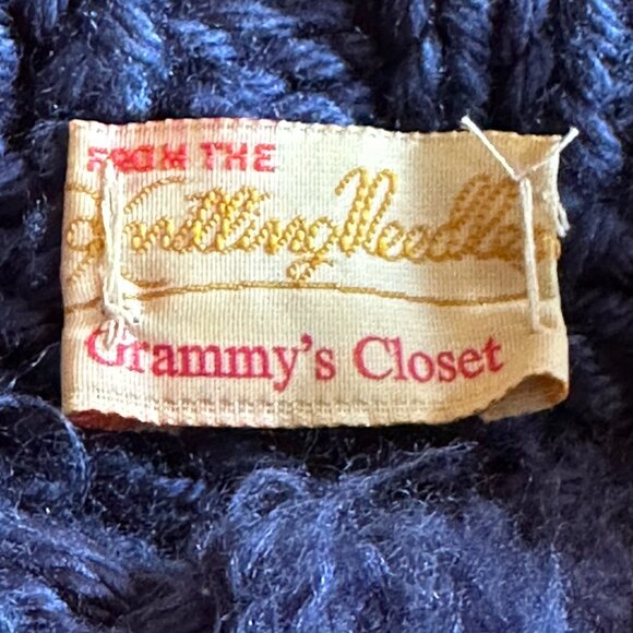 Handmade Handknit Basketweave Stitch Blue Chunky Mock Neck Textured Sweater W 2X - Picture 2 of 11